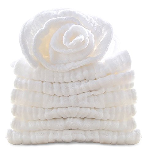 BWinka 6-Pack Gauze Muslin Square,11"x11" Organics Baby Washcloths for Sensitive Baby Skin Newborn Muslin Warm Baby Bath Towels Pure White