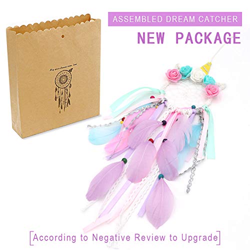image for AerWo Unicorn Dream Catchers for Kids, Handmade Flower Pink Dream Catc