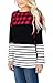 Merryfun Women's Color Block Plaid Tunic Tops Striped Long Sleeve Casual Thick Shirt Blouse