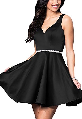Andybridal Simple Deep V Neck Cap Sleeve Beaded Short Prom Homecoming Dresses