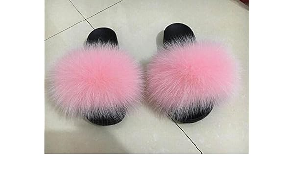flip flops with fur pom pom