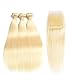 Allrun Hair 613 Blonde Human Hair 3 Bundles with Lace Closure (12 14 16+12 closure )Brazilian Straight Virgin Hair 613 Human Hair Extensions