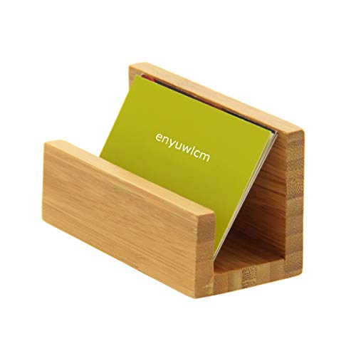 Enyuwlcm Bamboo Wood Desktop Business Card Holder for Desk Sturdy Business Card Display Stand for Office Suitable for Men Women