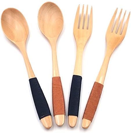 Garcoo Handmade Japanese Style Wooden Flatware Set, Tableware 4 Forks and Spoons, High Quality Dinner Utensils (18.5 * 3.8)