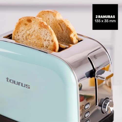 – Tostador Vintage II Mint, 950W, 2 Ranuras 135x35mm, 7 Niveles Tostado, 3 Funciones, Autoapagado, Cuerpo Acero INOX, Autocentrado, Bandeja Recogemigas, Elevación Extra, Recogecables, Verde