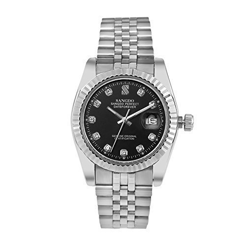 Sangdo Men's with Diamond Round Dark Blue Stainless Steel Automatic Mechanical Watches