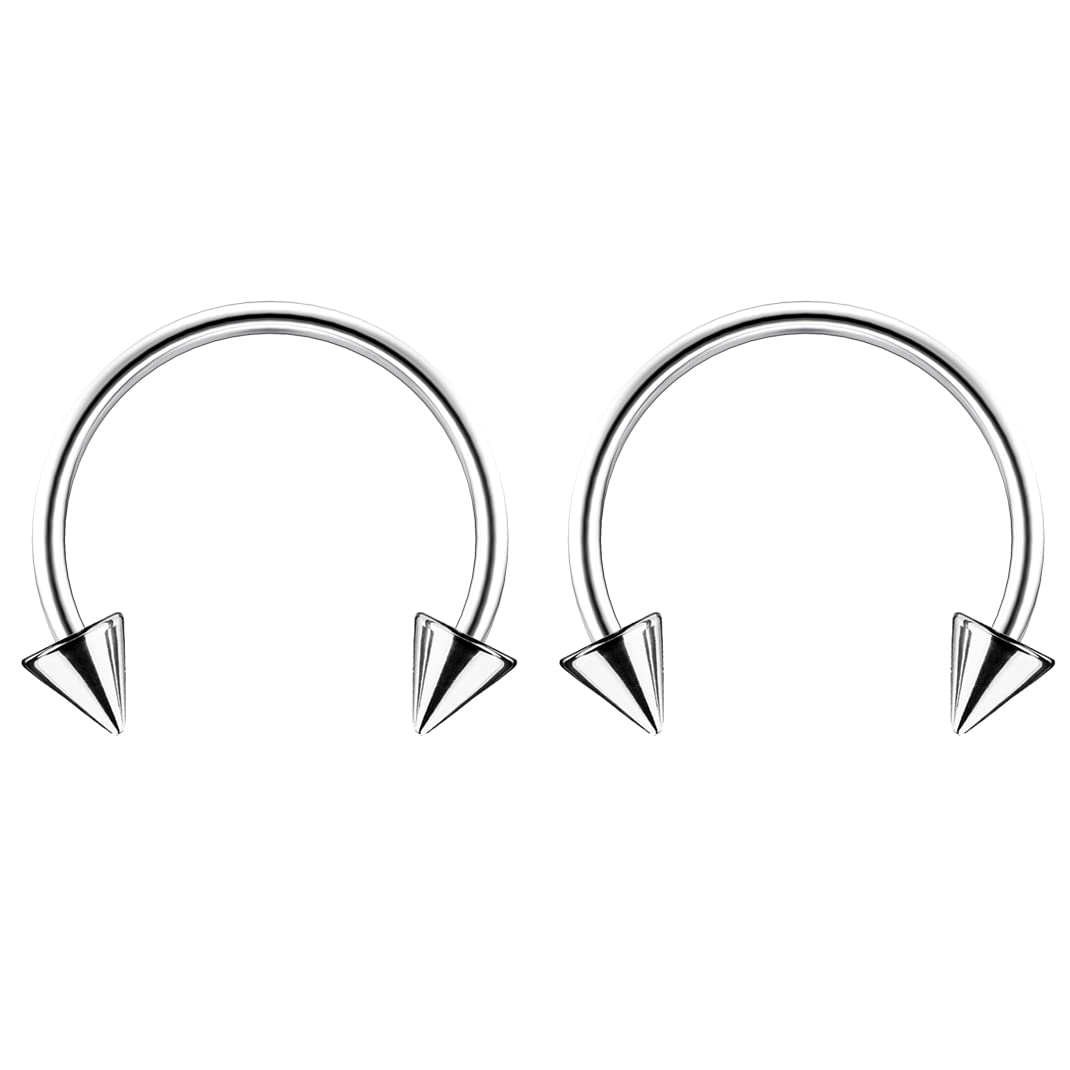 Bling Piercing 2pc 1.2mm 16g Surgical Stainless Steel Horseshoe Bar Hoop 4mm Spike Circular Barbells Earrings Cartilage Helix Septum Nose Lip Rings - 12mm