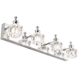 PRESDE Bathroom Vanity Light Fixtures Over Mirror Modern LED 4 Lights Chrome Bath Mirror Lighting