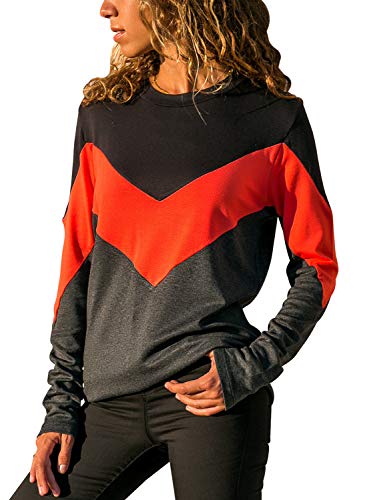 FIYOTE Women Chevron Colorblock Long Sleeve Sweatshirt Pullover Tunic Top XX-Large Size Black 1