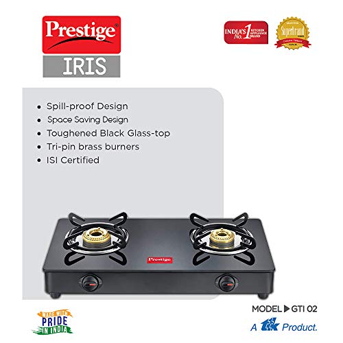 Prestige IRIS LPG Gas Stove, 2 Burner, Black