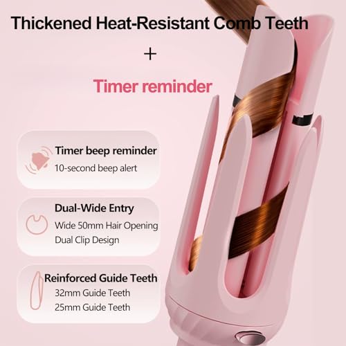Automatic Hair Curler 3 in 1 Pink – Ceramic Coating Ice, Fast Heating 30s, 5 Temperatures (160°C-200°C), 40min Auto Off, Sound Alert, Pink