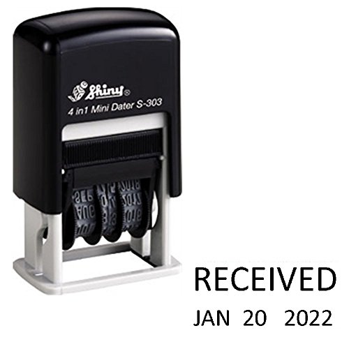 Shiny self-inking rubber date stamp - received - s-303 - black in…