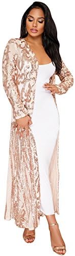 Women Totem Sequin Applique Long Sleeved Perspective Ankle Length Cardigan Cloak