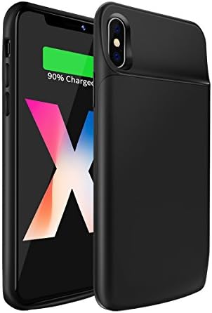 ANSEN iPhone X Battery Case, 3600mAh Slim Rechargeable Extended Battery Charger Case, Charging Case Built in Magnetic Metal for iPhone 10 - Support Lightning Wired Headphones (Black)