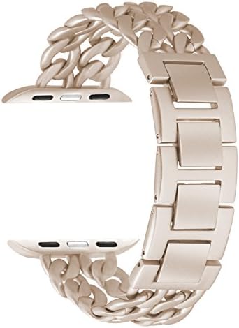 Amzelas Metal Apple Watch Band 42mm, Stainless Steel Chains Style Jewelry Clasp Wrist Strap Bracelet for iWatch Series 3/2/1 Sport Edition, Resize with NO Tool Needed (42mm Retro Gold)
