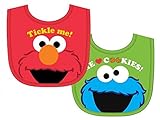 Sesame Street Elmo and Cookie Embroidery Infant Bibs, Red/Green, 2 Count
