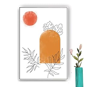 Nordic Style Botanical And Moon - Framed Canvas