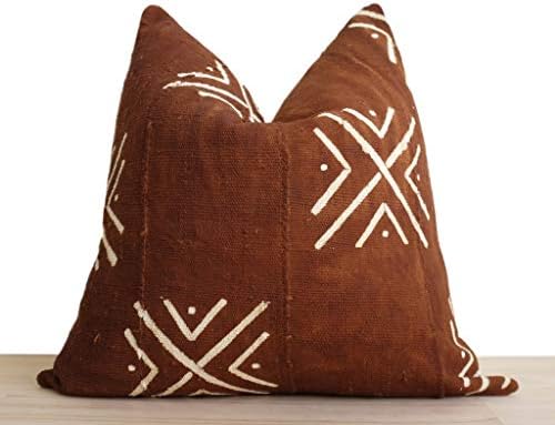 Olgagy6Betty Mudcloth Pillow Cover Authentic African Mud Cloth Pillow Dark Rust Sabra
