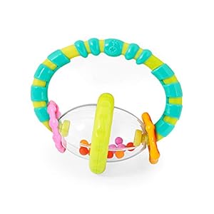 Bright Starts, Grab and Spin Baby Rattle Toy and Textured Teether Ring, Soothing relief, Multisensory Stimulation…