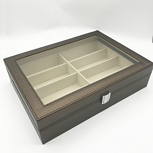 UnionPlus 8-Slot Eyeglass Sunglass Glasses Organizer Collector - Faux Leather Storage Case Box (Coffee - Carbon Fibre)