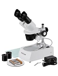 AmScope SE306R PZ LED forward mounted Binocular Microscopio Estéreo, WF10 x y Wf20 X Oculares, 20 x 40 x 80 x Ampliación, 2 X y 4 x objetivos, iluminación LED, reversible blanco negro superior e inferior etapa placa, Pilar Soporte, 120 V O battery powered