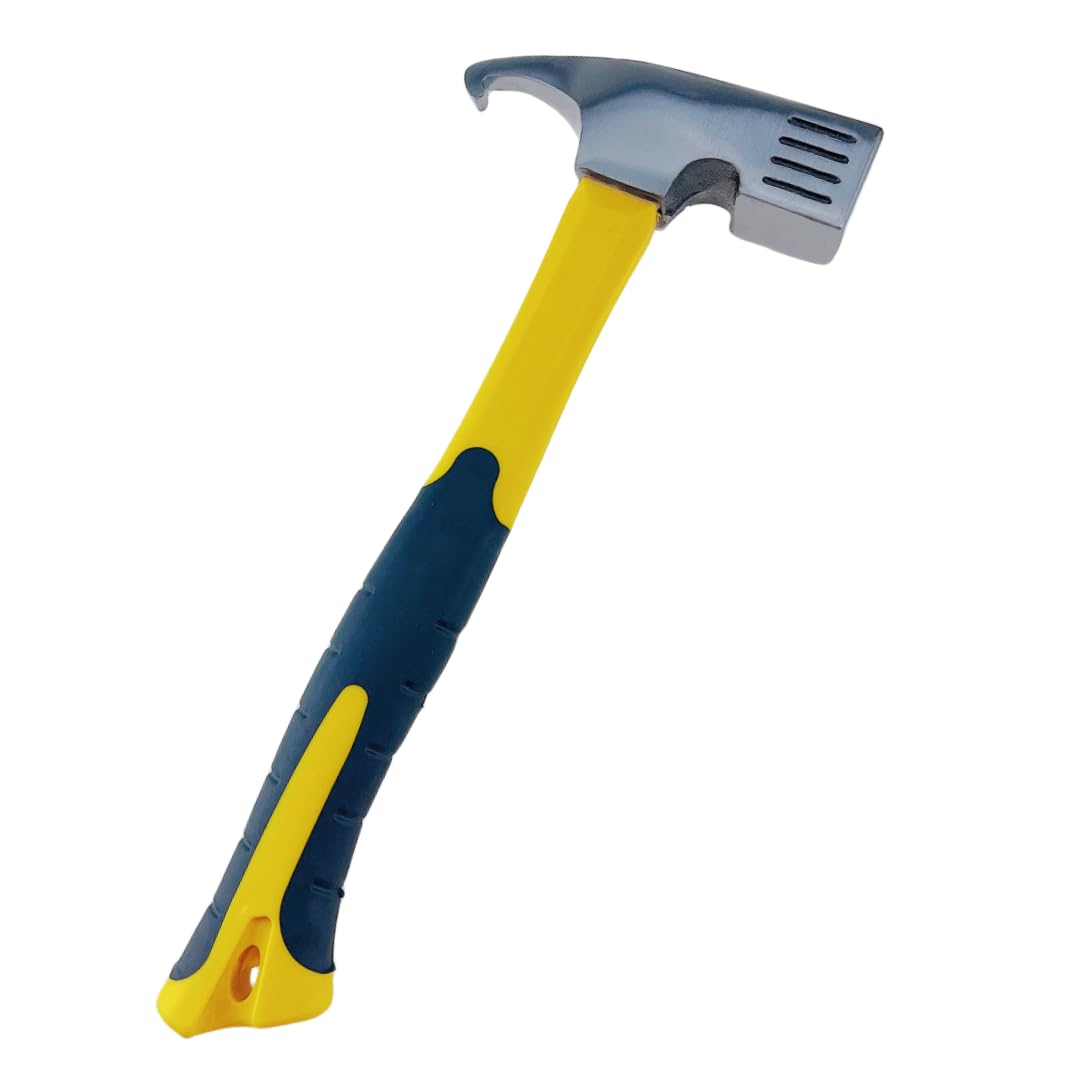 MEETOZ Multifunction Camping Mallet Hammer for Tent Pegs, Multifunction Outdoor Tent Stake Peg Mallet, Carbon Steel Head Puller with Four Corners, Camping Hammer (Yellow Black)