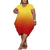 YeGine Oversize Tshirt Dress for Women Casual Plus Size Short Sleeves Midi Tunic Dresses with Pockets