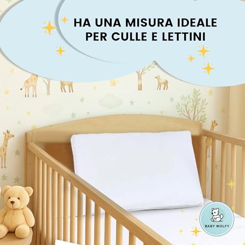 BABY WOLFY - Baby Cot Cushion 40 x 60 cm OEKO-TEX® Certified 1 2 3 4 Years 100% Cotton Anti-Dust Mite Hypoallergenic Breathable Soft for Bed Crib Stroller Nursery Made in Italy