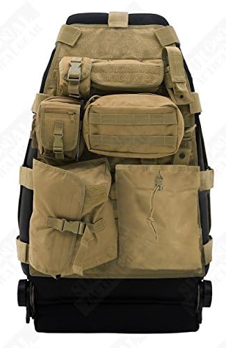 Two-ply 1000D Nylon Universal Front Tactical Seat Cover with 7 Pouches MOLLE/PALS System for JEEP SUV WRANGLER (Tan)