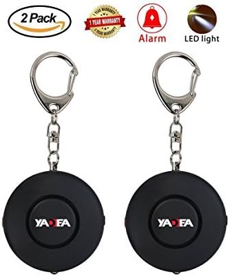 YADEA 130dB Personal Security Alarm Keychain Flashlight for Women,Explorer,Self Defence Electronic Device Bag Decoration (2 Pack Black)