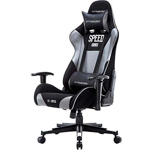 GTRACING Gaming Chair Fabric Computer Racing Office Chair PU & Mesh High Back Backrest and Height Adjustable E-Sports Ergonomic Chair with Pillows GT000 Gray
