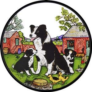WINGED HEART Static Window Cling in a Collie Dog with Pups Design