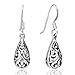 925 Oxidized Sterling Silver Bali Inspired Filigree Wide Puffed Teardrop Dangle Hook Earrings