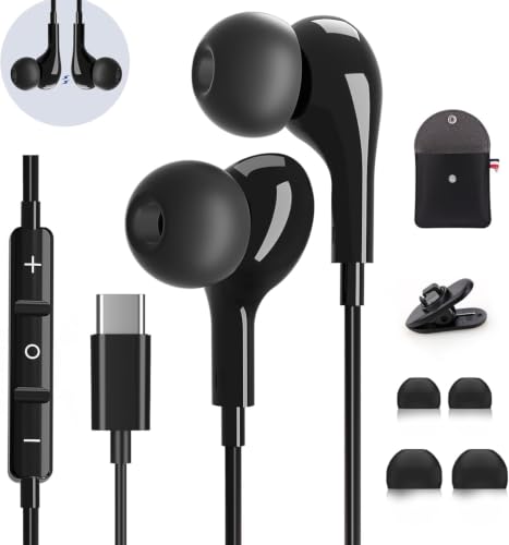 USB C Headphones with Microphone In-Ear Headphones for Samsung Galaxy S26 S25 S24 S23 Ultra S22 S21 FE A56 A55 A35 A54 5G A16 USB C Headset with Volume Control for iPhone 15 16 17 Pro Max Air iPad 10