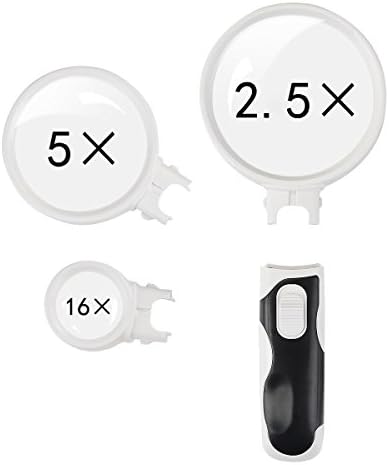 Magnifying glass with LED Lights, Includes 3 Lens(2.5x,6x,16x) Handheld Magnifiers Loupe for Hobby, Reading, Crafts, Macular Degeneration (SC-402)
