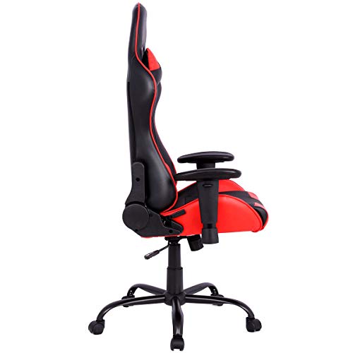 GHP 300-Lbs Capacity Black & Red Leather Full Recline Racing Style