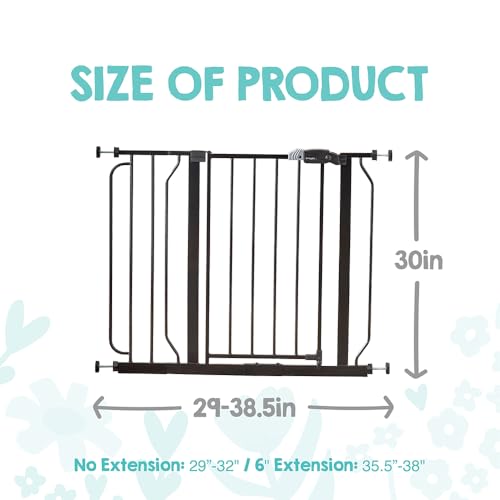 Regalo Safety Easy Step Baby Gate for Doorways & Bottom of Stairs, Fits Openings 29-37.6" (Extension Included) Pressure Mounted for Babies, Toddlers & Pets, Black