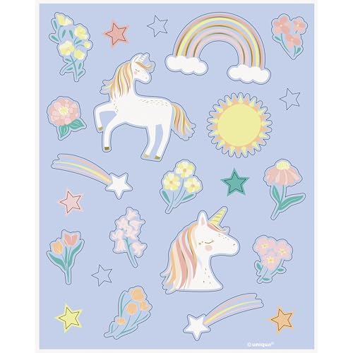 Unique 80758 Sticker Sheets-Dainty Unicorn Party-4 Count (Pack of 1)