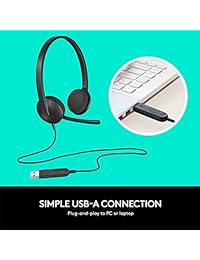 Logitech   Auriculares USB H340 para llamadas por Internet y música, color negro, Negro