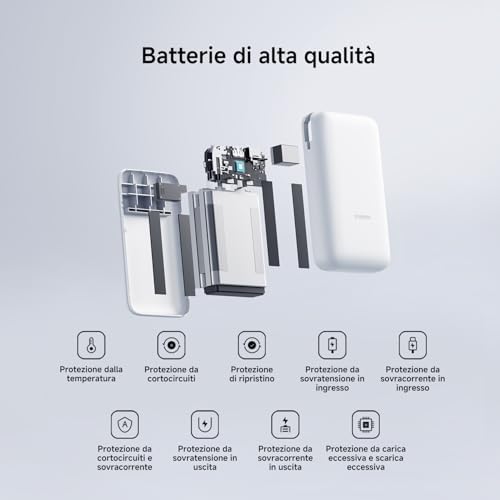22.5W Power Bank 20000mAh, Cavo Integrato, Grigio