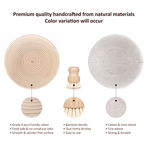 9 Inch Round Bread Proofing Basket Set with Cloth Liner and