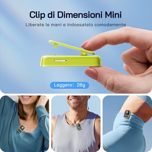 WOLFANG Bluetooth 5.2 MP3 Player, Sports Clip, Mini Size, 1 oz, FM HiF Radio, Voice Recorder, Earphones Included, Fluorescent Green