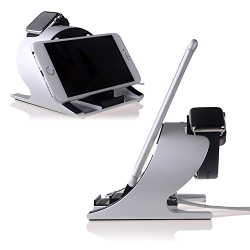 Apple Watch Stand and iPhone 7 Stand, New Ipad 2017 Stand, Thankscase Rotating Aluminium Stand for Apple Watch,iPhone 7 and iPhone 6 ,iPad Air and iPad mini,Apple Watch Rotating Stand,Watch.(Silver)