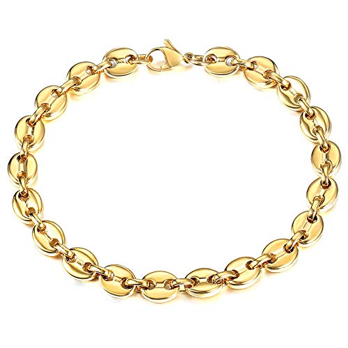 Trendsmax 7mm Coffee Beans Link Chain Bracelet Gold