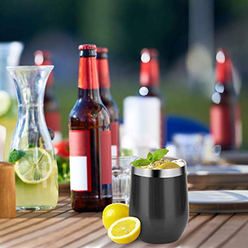 Stemless Wine Tumbler with Lid and Straw, Bastwe 4 Pack 12oz Stainless Steel Wine Glass, Double Wall Insulated Wine Tumbler for Champagne, Cocktail, Beer, Coffee, Drinks (Black) - Thumbnail 5