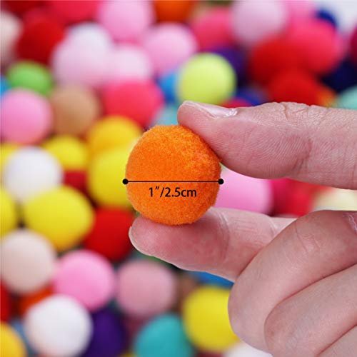 Cuttte 200pcs 1 inch Pom Poms with Storage Bag for DIY Creative Crafts Decorations, Party Decor, Card Decor, Gumball Machine Costume, Color Matching Pom Pom Drop, Best Cat Toy, Assorted Colors