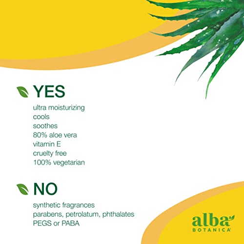 Alba Botanica Aloe Vera Gel for Skin, Cooling After Sun Treatment for Face and Body, Made with