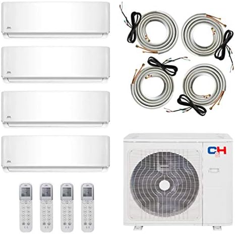 COOPER AND HUNTER Quad 4 Zone 12000 12000 12000 12000 BTU Multi Zone Ductless Mini Split Air Conditioner Heat Pump WiFi Ready Full Set with 25ft Installation Kits