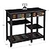 VASAGLE Microwave Cart with Drawer, Kitchen Baker’s Rack with Colorful Storage Shelf, Microwave Oven Stand, Solid Wood Legs, Rustic Style, Country Brown for Living Room Kitchen UKKC03GL