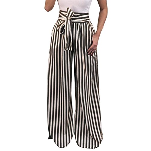 Pervobs Women Pants, Clearance! Women Casual Striped High Waist Harem Pants Loose Bandage Elastic Waist Pants (L, Black)